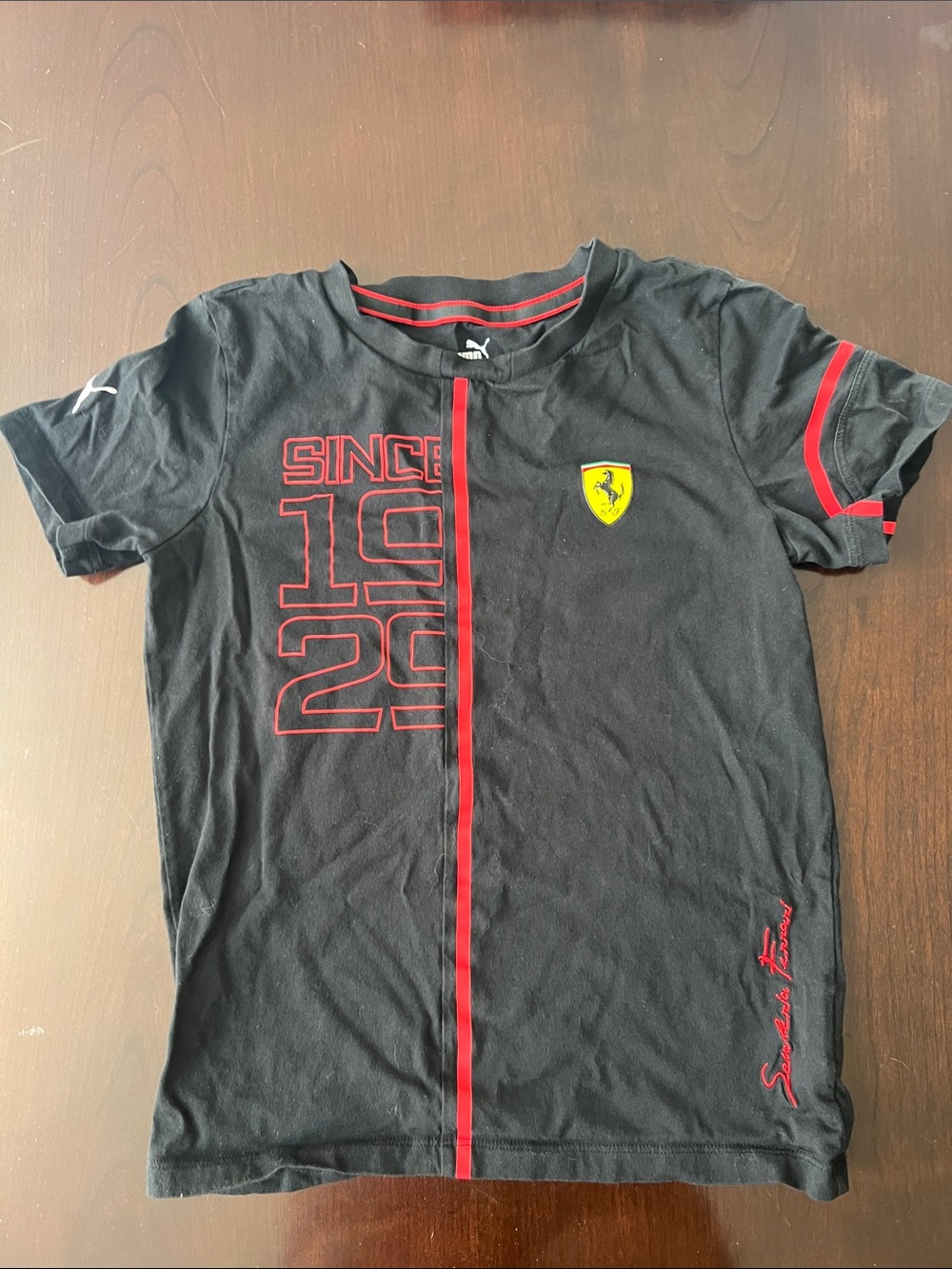 Puma Ferrari Black Tee with Red Accents and Ferrari Shield